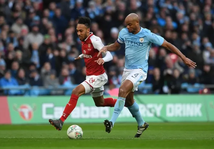 Framed Print : Aubameyang vs. Kompany: A Carabao Cup Final Showdown Framed Print : Aubameyang vs. Kompany: A Carabao Cup Final Showdown