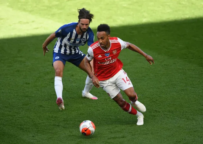 Framed Print : Aubameyang vs. Propper: Battle in the Premier League - Brighton & Hove Albion vs. Arsenal FC