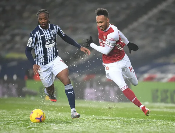 Framed Print : Aubameyang vs Sawyers: Intense Face-Off in Arsenal's Premier League Battle at West Bromwich Albion (2020-21) Framed Print : Aubameyang vs Sawyers: Intense Face-Off in Arsenal's Premier League Battle at West Bromwich Albion (2020-21)