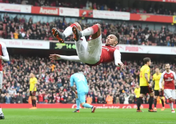 Framed Print : Aubameyang's Brace: Arsenal vs. Watford, Premier League 2017-18