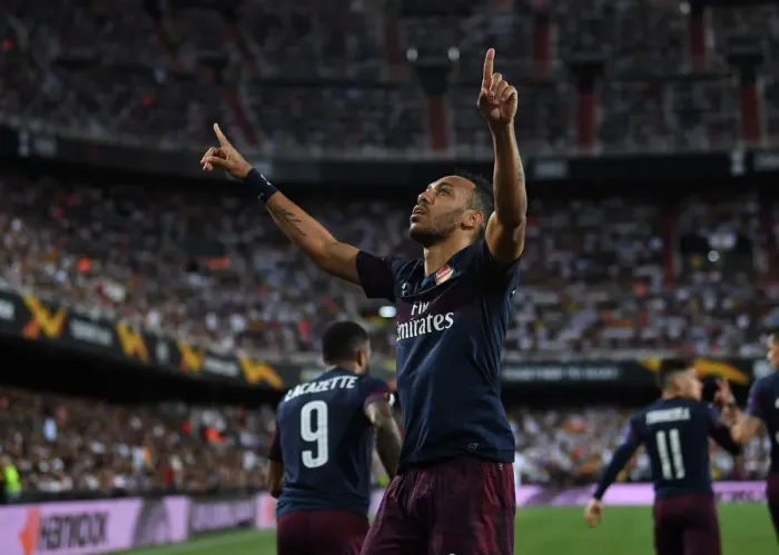 Framed Print : Aubameyang's Europa League Semi-Final Stunner: Arsenal's Triumph over Valencia