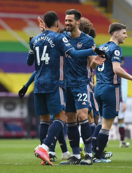 Framed Print : Aubameyang's Goal Celebration: Burnley vs. Arsenal in Empty Turf Moor (2020-21)