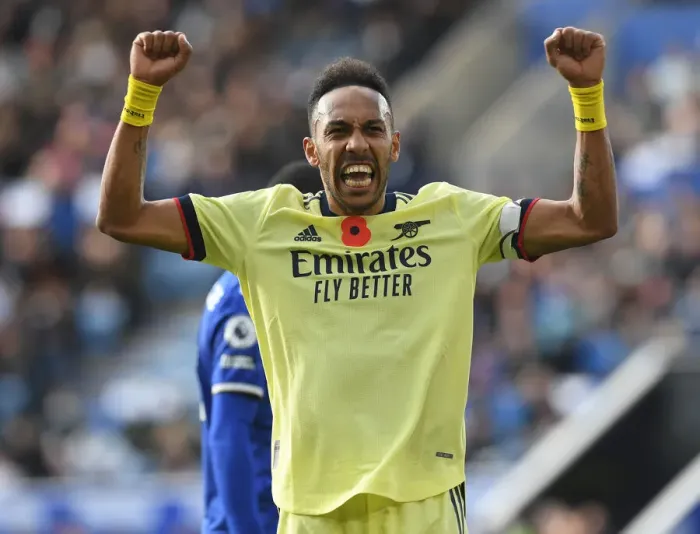 Framed Print : Aubameyang's Goal Secures Arsenal Victory Over Leicester City (2021-22)