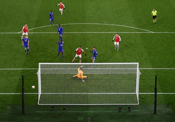 Framed Print : Aubameyang's Missed Chance: Arsenal's Europa League Struggle vs. Olympiacos