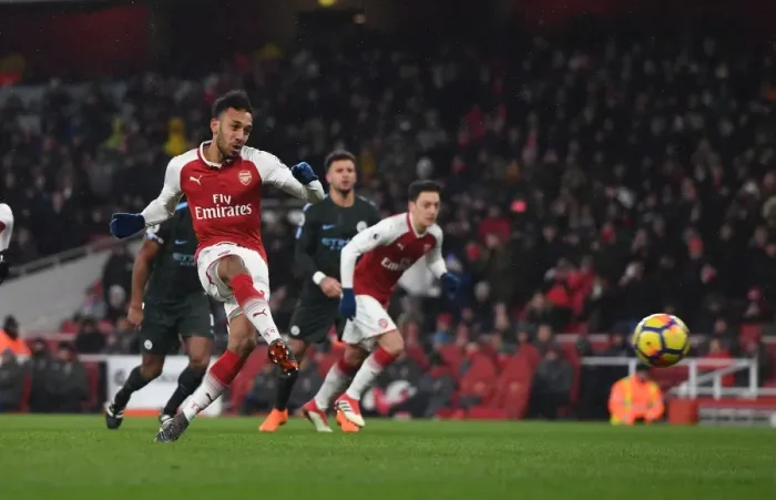Framed Print : Aubameyang's Missed Penalty: Arsenal vs Manchester City, Premier League 2017-18