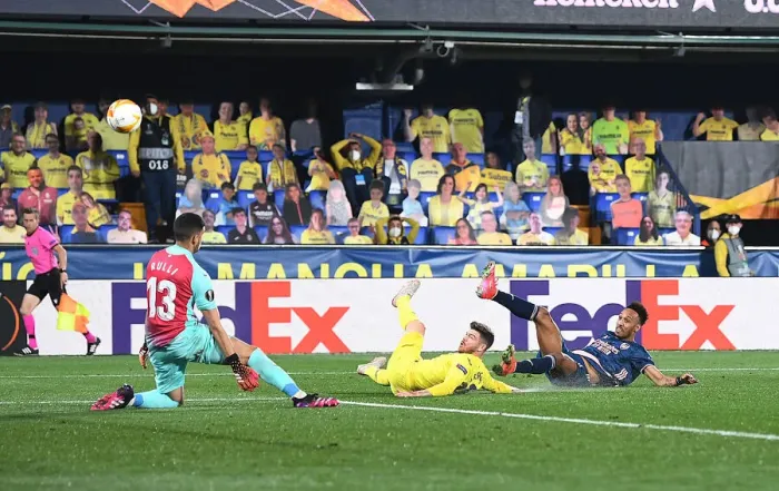Framed Print : Aubameyang's Saved Shot: Arsenal vs. Villarreal, UEFA Europa League Semi-Final Leg One (Behind Closed Doors) Framed Print : Aubameyang's Saved Shot: Arsenal vs. Villarreal, UEFA Europa League Semi-Final Leg One (Behind Closed Doors)