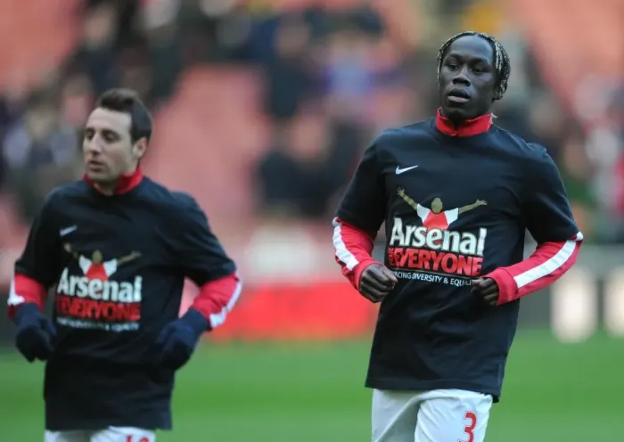 Framed Print : Bacary Sagna (Arsenal) in his Arsenal for Everyone t shirt. Arsenal 2: 0 Southampton