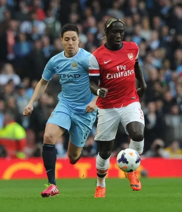 Framed Print : Bacary Sagna (Arsenal) Samir Nasri (Man City). Arsenal 1: 1 Manchester City. Barclays Premier League
