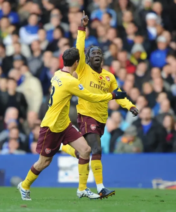 Framed Print : Bacary Sagna celebrates scoring the 1st Arsenal goal with Sebastien Squillaci