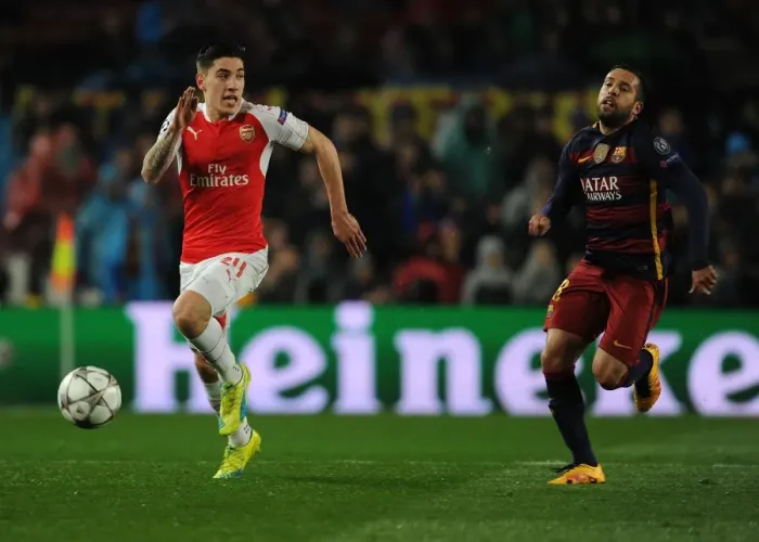 Framed Print : Battle at Camp Nou: Hector Bellerin vs Jordi Alba - Arsenal's Star Full-Backs Clash in the UEFA Champions League