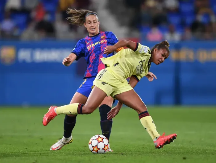 Framed Print : Battle of Champions: Parris vs. Putellas in Barcelona's UEFA Women's Clash (Arsenal vs. FC Barcelona, 2021-22)