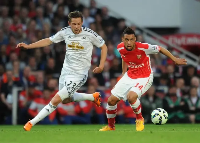 Framed Print : Battle of Midfield: Coquelin vs. Sigurdsson - Arsenal vs. Swansea City, Premier League 2014 / 15
