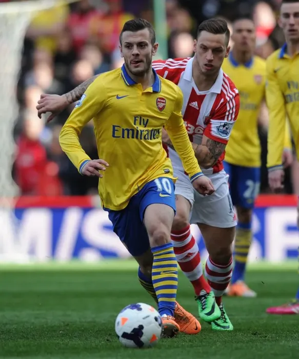 Framed Print : Battle in the Midfield: Jack Wilshere vs Marko Arnautovic, Premier League 2013-14