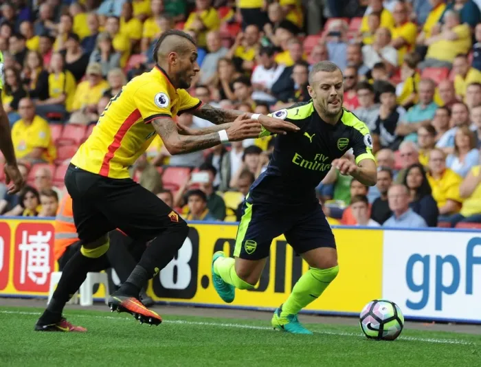 Framed Print : Battle in the Midfield: Wilshere vs Pereyra, Arsenal vs Watford, Premier League 2016-17