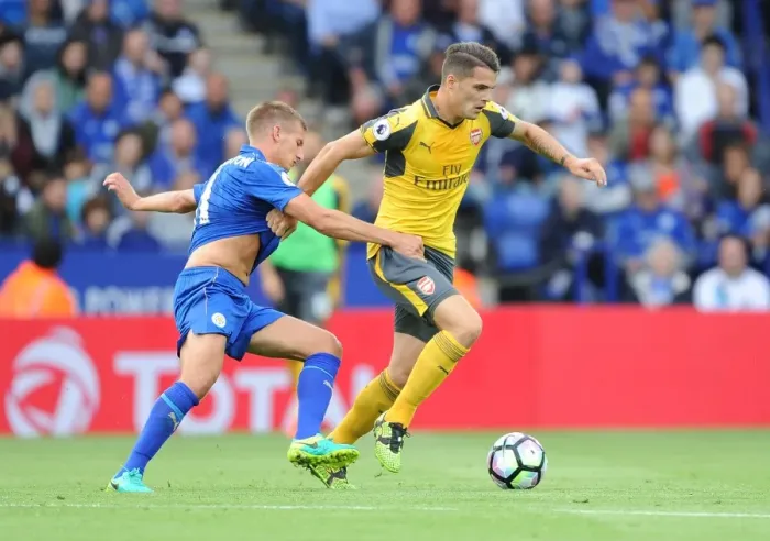 Framed Print : Battle in the Midfield: Xhaka vs Albrighton - Leicester City vs Arsenal, Premier League 2016-17