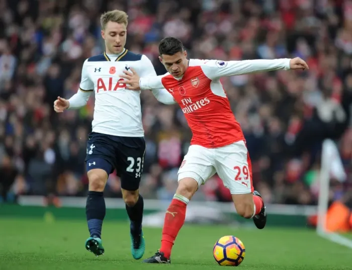 Framed Print : Battle of Midfield: Xhaka vs. Eriksen - Arsenal vs. Tottenham, Premier League 2016-17 Framed Print : Battle of Midfield: Xhaka vs. Eriksen - Arsenal vs. Tottenham, Premier League 2016-17