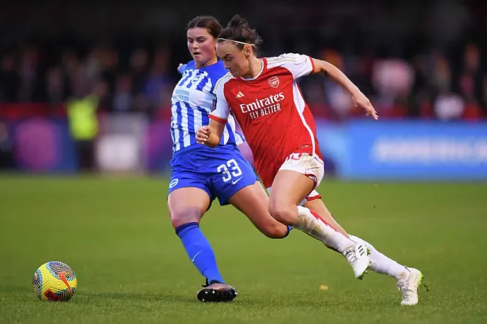 Framed Print : Battle for Possession: Arsenal FC vs. Brighton & Hove Albion in the Women's Super League Framed Print : Battle for Possession: Arsenal FC vs. Brighton & Hove Albion in the Women's Super League
