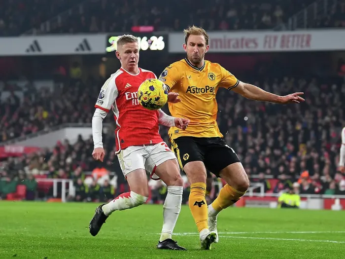 Framed Print : Battle for Possession: Arsenal vs. Wolverhampton Wanderers, Premier League 2023-24