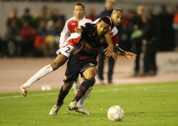 Framed Print : The Battle of Prague: Walcott vs. Tavares in a Scoreless Group H Clash between Slavia Prague and Arsenal, UEFA Champions League, 2007