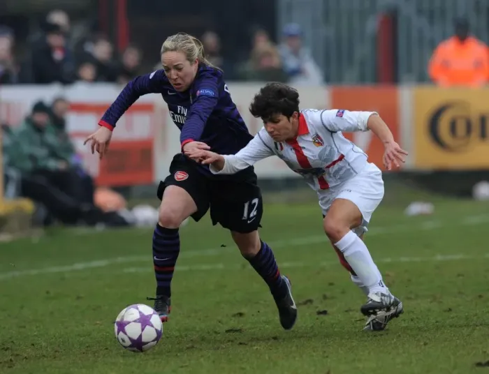 Framed Print : Battle of the Stars: Gemma Davison vs. Elisa Bartoli in the UEFA Women's Champions League Quarterfinals