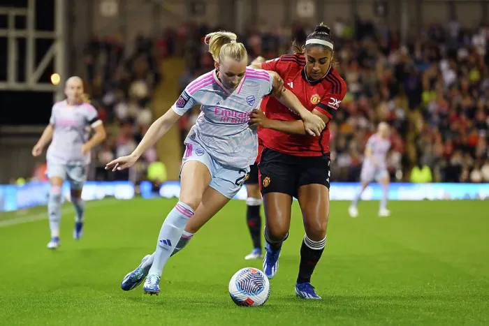 Framed Print : Battle for Supremacy: Stina Blackstenius vs. Gabrielle George - Women's Super League Showdown: Arsenal FC vs. Manchester United Framed Print : Battle for Supremacy: Stina Blackstenius vs. Gabrielle George - Women's Super League Showdown: Arsenal FC vs. Manchester United