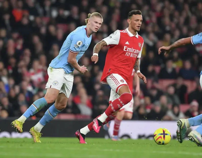 Framed Print : Battle of the Titans: Haaland vs. White - Arsenal vs. Manchester City's Epic Clash in the Premier League Framed Print : Battle of the Titans: Haaland vs. White - Arsenal vs. Manchester City's Epic Clash in the Premier League