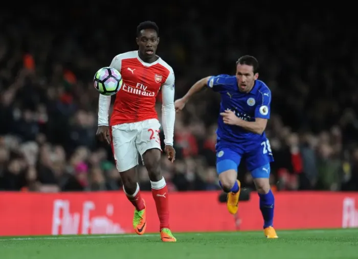 Framed Print : Battle of the Wings: Welbeck vs. Fuchs - Arsenal vs. Leicester City Clash Framed Print : Battle of the Wings: Welbeck vs. Fuchs - Arsenal vs. Leicester City Clash