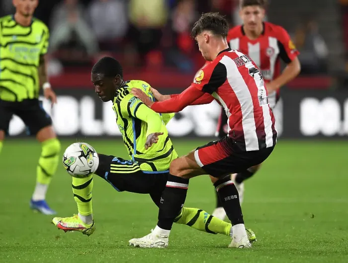 Framed Print : Battle of the Young Stars: Sagoe Jr vs Hickey in Carabao Cup Showdown between Brentford and Arsenal Framed Print : Battle of the Young Stars: Sagoe Jr vs Hickey in Carabao Cup Showdown between Brentford and Arsenal
