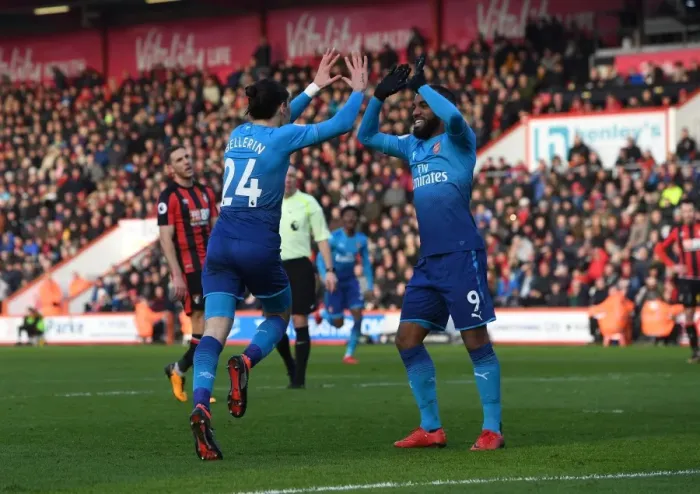 Framed Print : Bellerin and Lacazette Celebrate Goal: AFC Bournemouth vs Arsenal, Premier League 2017-18