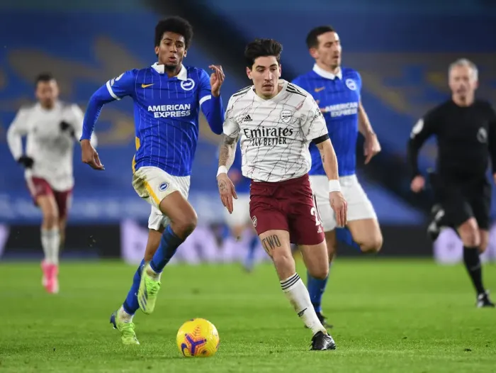 Framed Print : Bellerin vs Bernardo: Battle at the Brighton Turf - Arsenal vs Brighton & Hove Albion, Premier League 2020-21