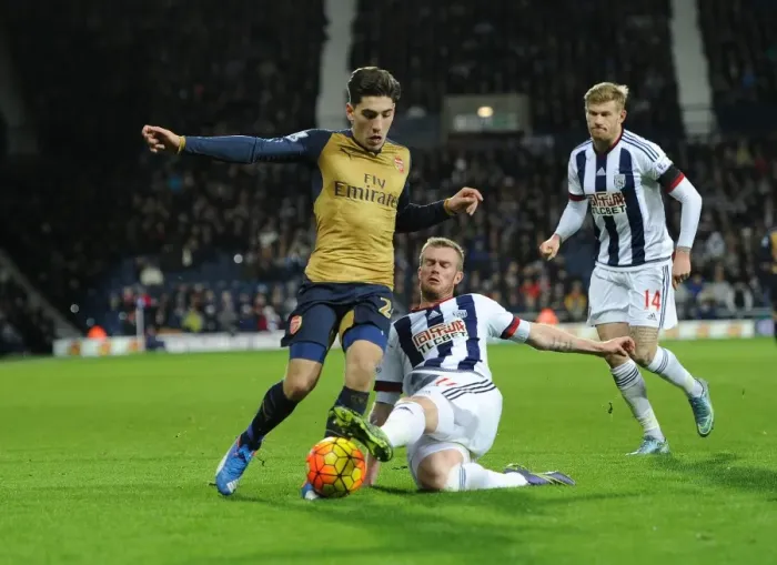 Framed Print : Bellerin vs. Fletcher: Intense Tackle in West Bromich Albion vs. Arsenal, 2015-16 Premier League