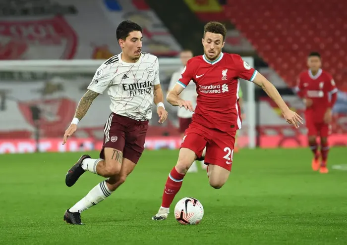 Framed Print : Bellerin vs. Jota: Liverpool vs. Arsenal Clash in Empty Anfield (2020-21) Framed Print : Bellerin vs. Jota: Liverpool vs. Arsenal Clash in Empty Anfield (2020-21)