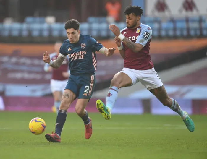 Framed Print : Bellerin vs. Mings: A Battle at Empty Villa Park - Arsenal vs. Aston Villa, Premier League 2020-21