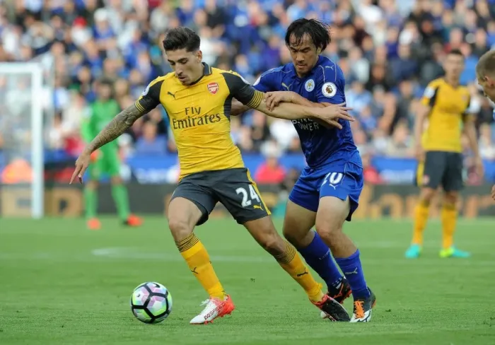 Framed Print : Bellerin vs Okazaki: A Premier League Showdown at The King Power Stadium Framed Print : Bellerin vs Okazaki: A Premier League Showdown at The King Power Stadium