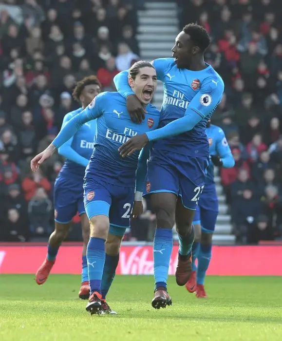 Framed Print : Bellerin and Welbeck Celebrate Arsenal's Goal Against Bournemouth