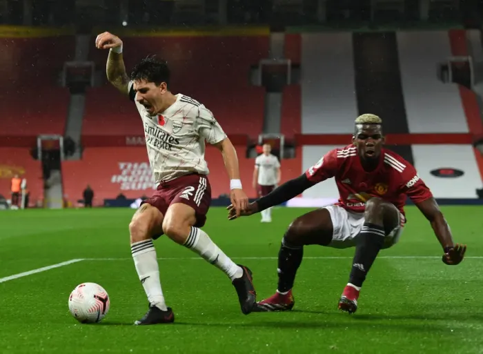 Framed Print : Bellerin's Controversial Penalty: Manchester United vs Arsenal at Empty Old Trafford (2020-21)