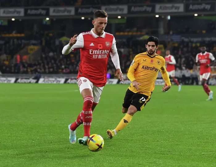Framed Print : Ben White in Action: Arsenal vs Wolverhampton Wanderers, 2022-23 Premier League Framed Print : Ben White in Action: Arsenal vs Wolverhampton Wanderers, 2022-23 Premier League