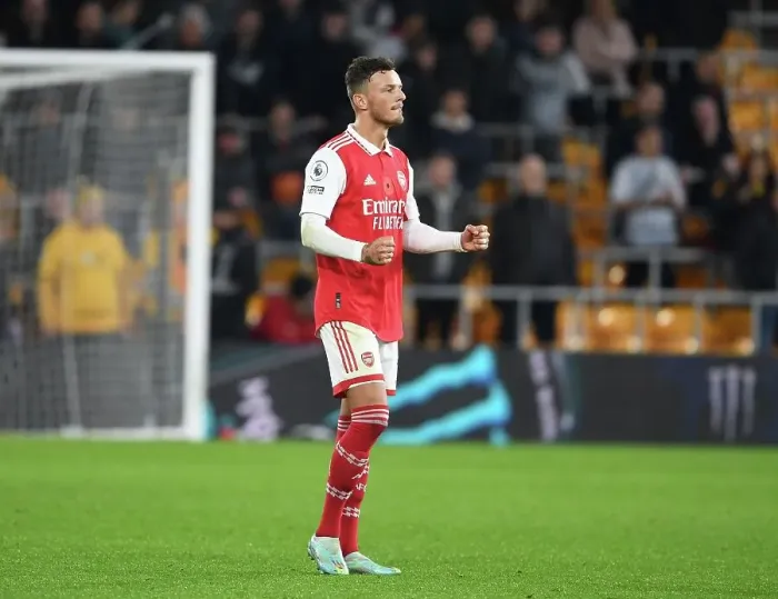 Framed Print : Ben White's Celebration: Arsenal Secures Win Against Wolverhampton Wanderers in Premier League Framed Print : Ben White's Celebration: Arsenal Secures Win Against Wolverhampton Wanderers in Premier League
