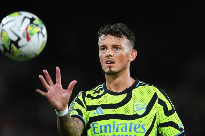 Framed Print : Ben White's Dominant Performance: Arsenal Triumphs Over Brentford in Carabao Cup