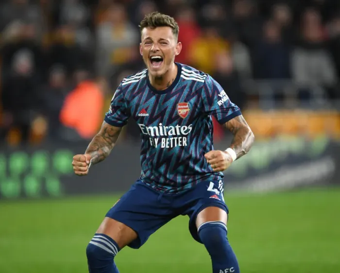 Framed Print : Ben White's Emotional Celebration: Arsenal's Hard-Fought Victory over Wolverhampton Wanderers