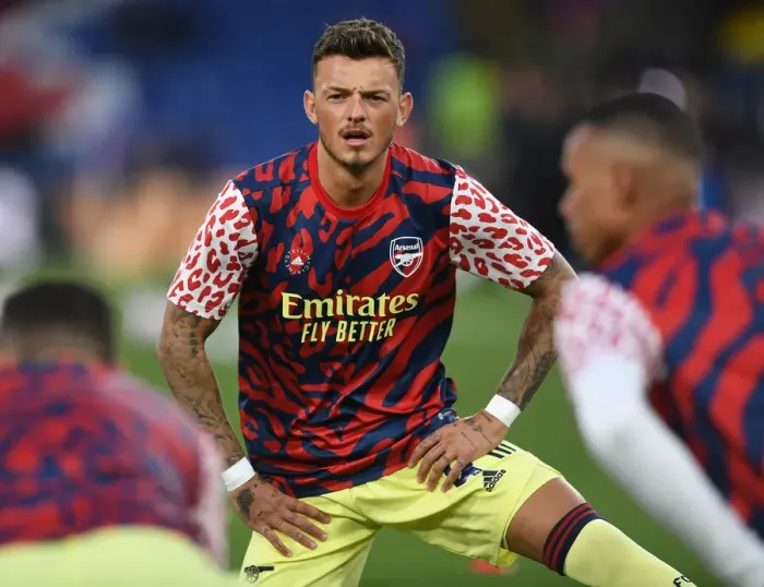 Framed Print : Ben White's Intense Focus: Arsenal Defender's Pre-Match Preparation Before Crystal Palace Clash