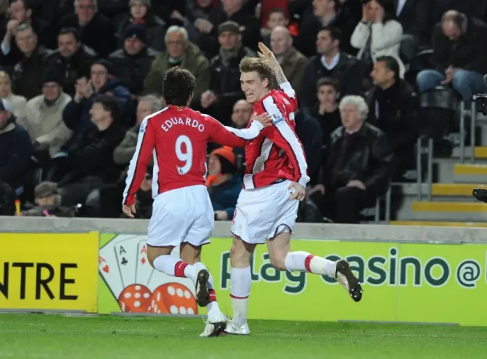 Framed Print : Bendtner and Eduardo: Celebrating Arsenal's Winning Goals Against Hull City (13 / 3 / 2010) Framed Print : Bendtner and Eduardo: Celebrating Arsenal's Winning Goals Against Hull City (13 / 3 / 2010)