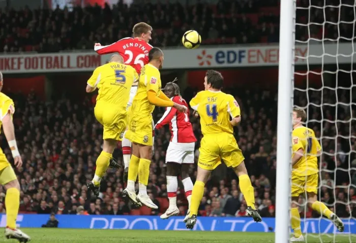 Framed Print : Bendtner Scores the Second: Arsenal Crushes Cardiff 4-0