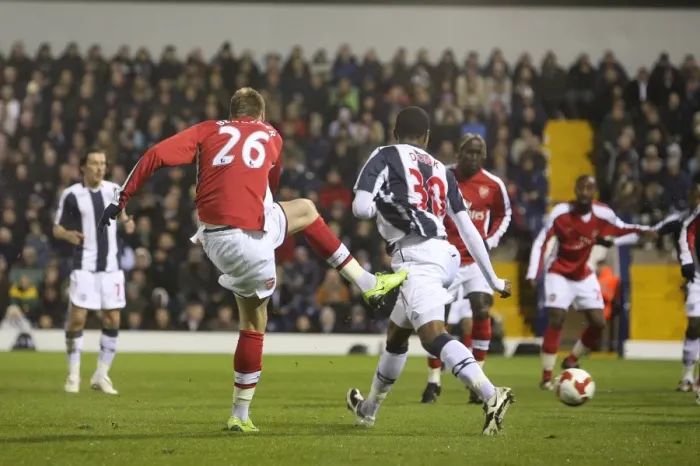 Framed Print : Bendtner Strikes First: Arsenal's 3-1 Victory Over West Brom, 2009