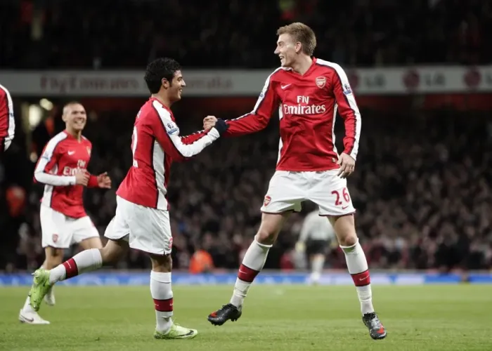 Framed Print : Bendtner and Vela's Jubilant Moment: Arsenal's Unforgettable 4:0 FA Cup Victory Over Cardiff City Framed Print : Bendtner and Vela's Jubilant Moment: Arsenal's Unforgettable 4:0 FA Cup Victory Over Cardiff City