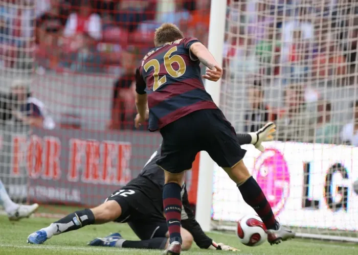 Framed Print : Bendtner's Stunner: Arsenal's First Goal Against Lazio in Amsterdam Tournament