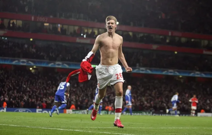 Framed Print : Bendtner's Thrilling Goal: Arsenal Takes 1-0 Lead Against Dynamo Kyiv in Champions League, 2008 Framed Print : Bendtner's Thrilling Goal: Arsenal Takes 1-0 Lead Against Dynamo Kyiv in Champions League, 2008