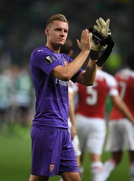 Bernd Leno Celebrates with Arsenal Fans after Europa League Victory over Sporting Lisbon