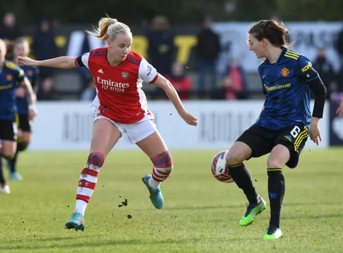 Framed Print : Beth Mead vs Hannah Blundell: A Battle in the FA WSL Clash - Arsenal's Star Forward vs Manchester United's Defender Framed Print : Beth Mead vs Hannah Blundell: A Battle in the FA WSL Clash - Arsenal's Star Forward vs Manchester United's Defender