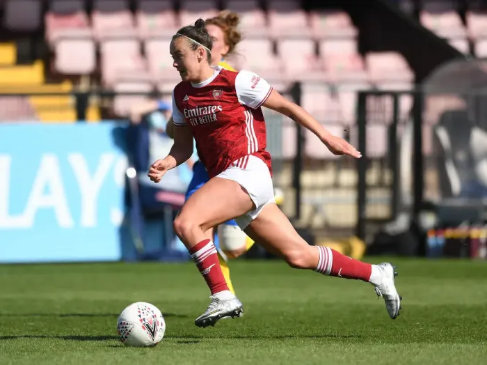 Framed Print : BOREHAMWOOD, ENGLAND - APRIL 25: Caitlin Foord of Arsenal during the Barclays FA Womens Super League match between Framed Print : BOREHAMWOOD, ENGLAND - APRIL 25: Caitlin Foord of Arsenal during the Barclays FA Womens Super League match between